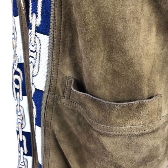 Torras Spain Vintage 80s Jacket Green Suede Gold Navy Knit Chain Link - Picture 12 of 14